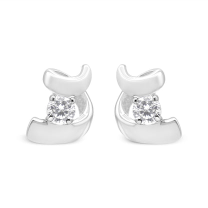10K White Gold 1/10 Cttw Round Brilliant-Cut Diamond Espira Swirls Solitaire Push Back Stud Earrings (I-J Color, I1-I2 Clarity)