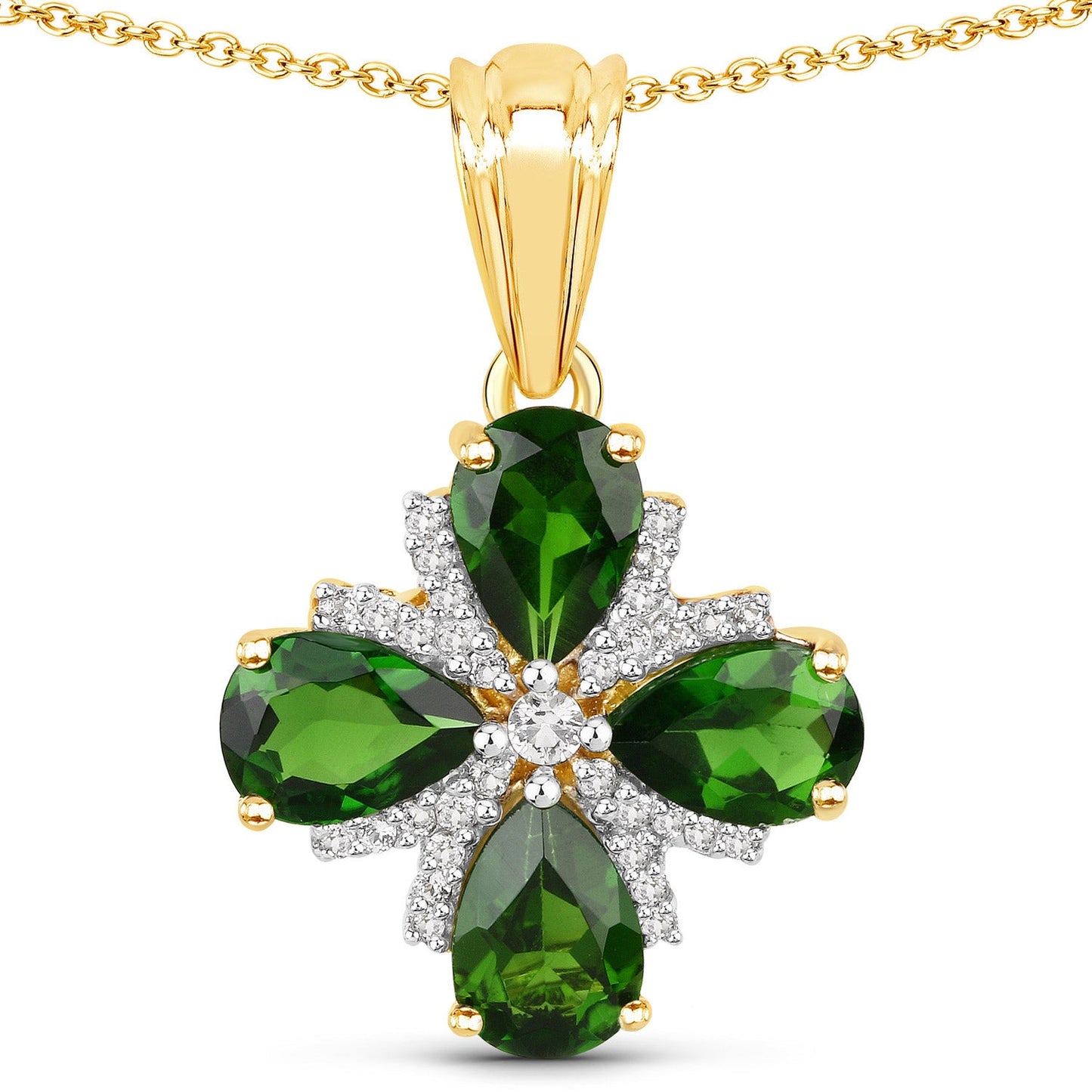 2.70 Carat Genuine Chrome Diopside and White Topaz .925 Sterling Silver Pendant