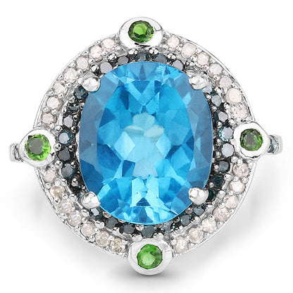 5.84 Carat Genuine Multi Stones .925 Sterling Silver Ring