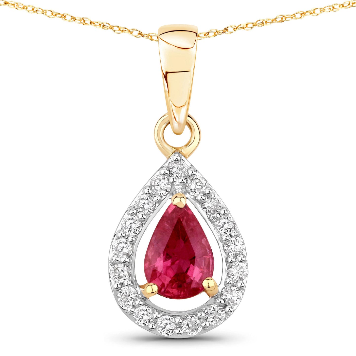 1.03 Carat Genuine Ruby and White Diamond 14K Yellow Gold Pendant