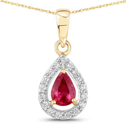 1.03 Carat Genuine Ruby and White Diamond 14K Yellow Gold Pendant