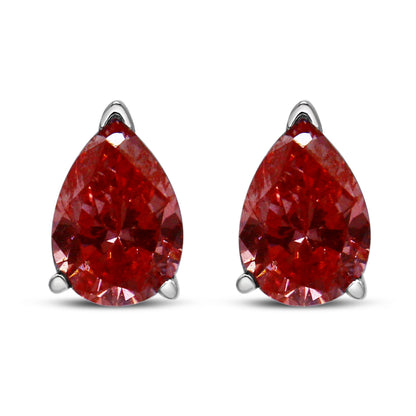 14K White Gold 1/2 Cttw Lab Grown Pink Pear Diamond 3 Prong Set Martini Solitaire Stud Earrings (Pink Color, VS2-SI1 Clarity)