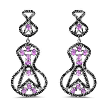 5.30 Carat Genuine Amethyst and Black Spinel .925 Sterling Silver Earrings