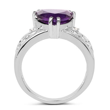 2.71 Carat Genuine Amethyst and White Topaz .925 Sterling Silver Ring