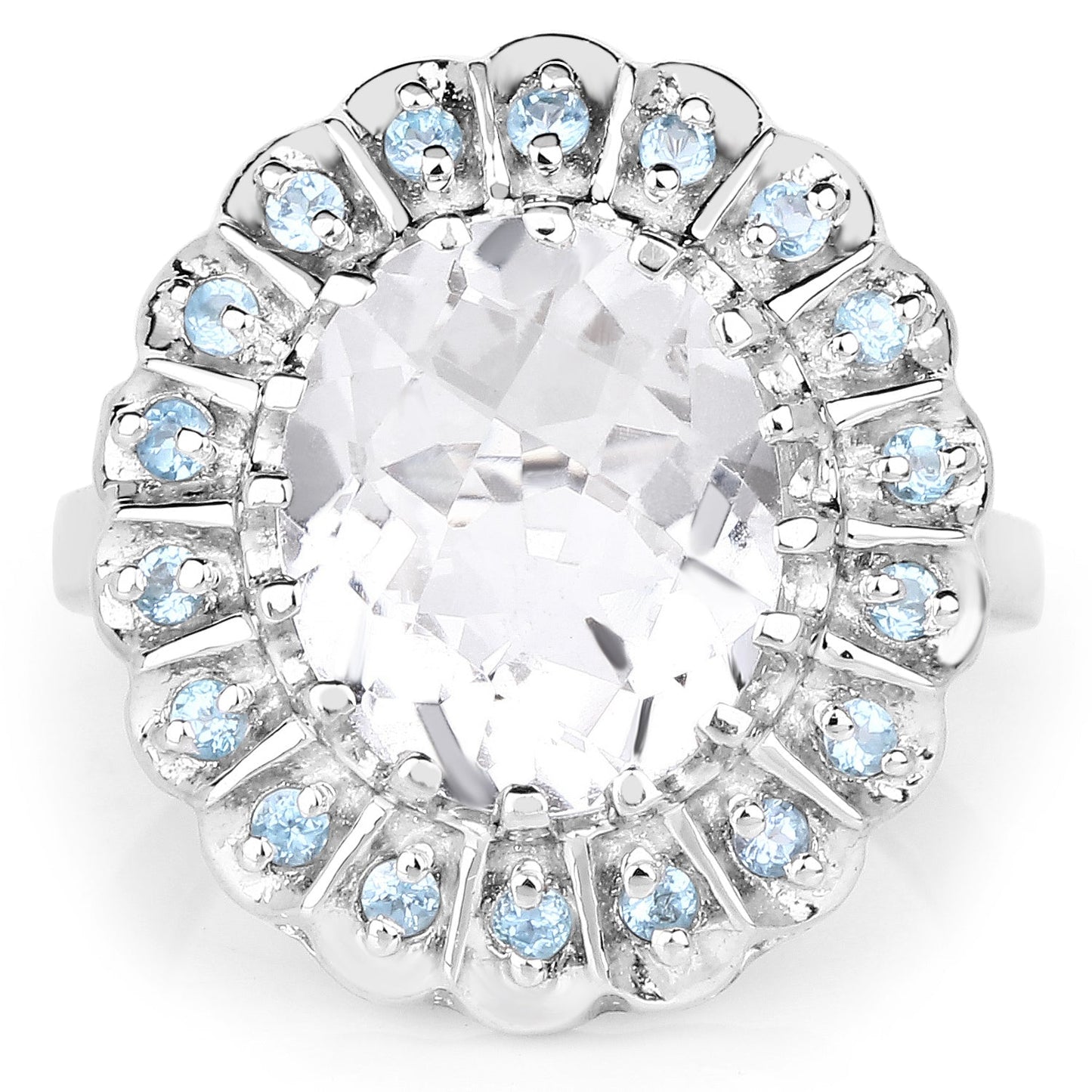 5.90 Carat Genuine Crystal Quartz and Swiss Blue Topaz .925 Sterling Silver Ring