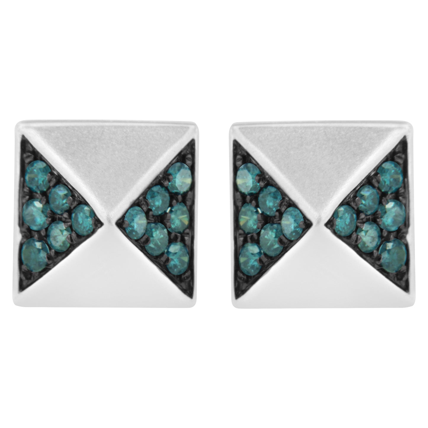 14K White Gold 1/4 Cttw Treated Blue Diamond Pyramid Stud Earring (Blue Color, SI1-SI2 Clarity)