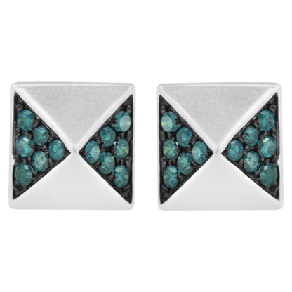 14K White Gold 1/4 Cttw Treated Blue Diamond Pyramid Stud Earring (Blue Color, SI1-SI2 Clarity)