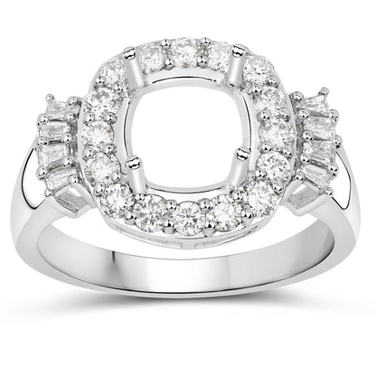 0.73 Carat Genuine White Diamond 14K White Gold Semi Mount Ring - holds 8x8mm Cushion Gemstone