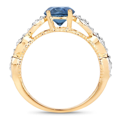 1.27 Carat Genuine Blue Sapphire and White Diamond 14K Yellow Gold Ring