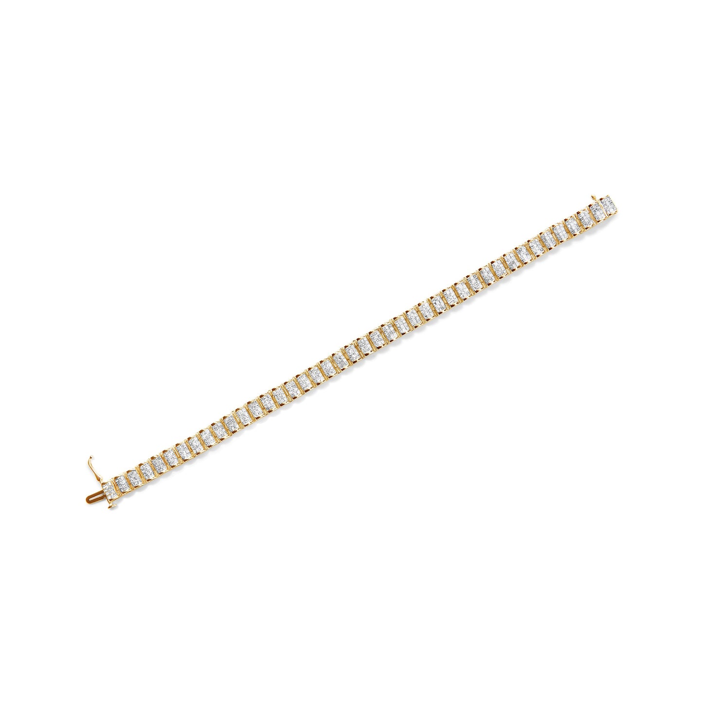 14K Yellow Gold 5.0 Cttw Invisible Set Princess-cut Diamond Buckle Link Tennis Bracelet (H-I Color, SI2-I1 Clarity) - Size 7.25"