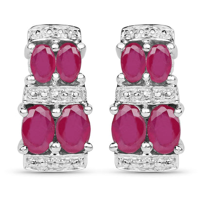 3.20 Carat Glass Filled Ruby .925 Sterling Silver Earrings