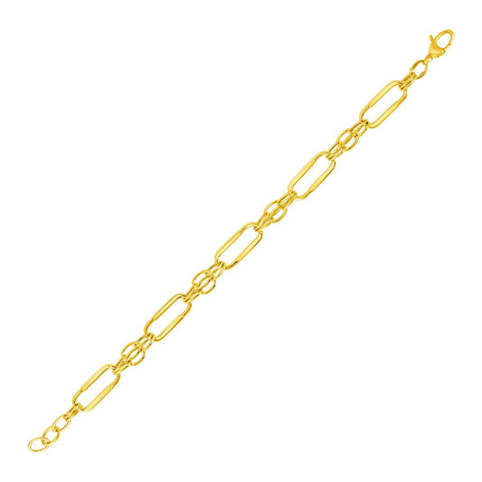 Bracelet en or jaune 14 carats avec maillons ovales rectangulaires polis