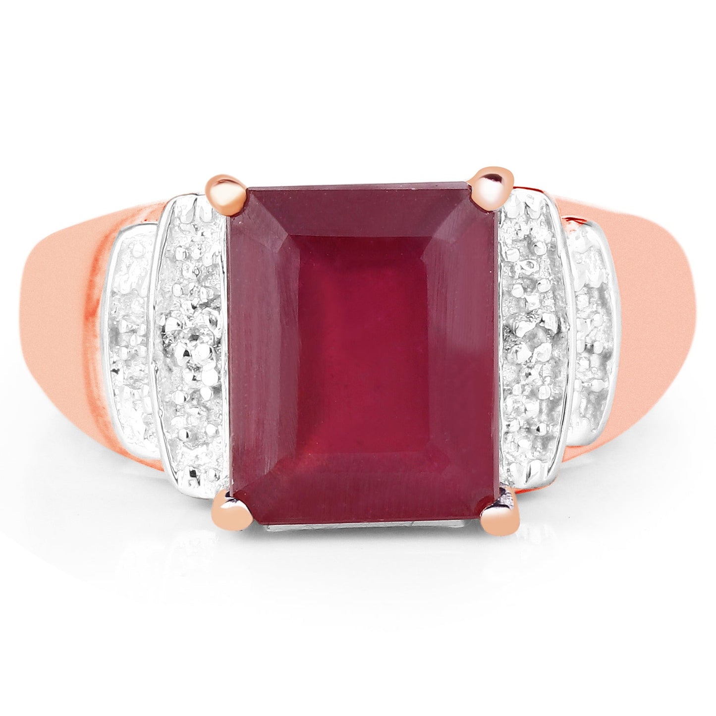 14K Rose Gold Plated 4.26 Carat Genuine Glass Filled Ruby and White Topaz .925 Sterling Silver Ring