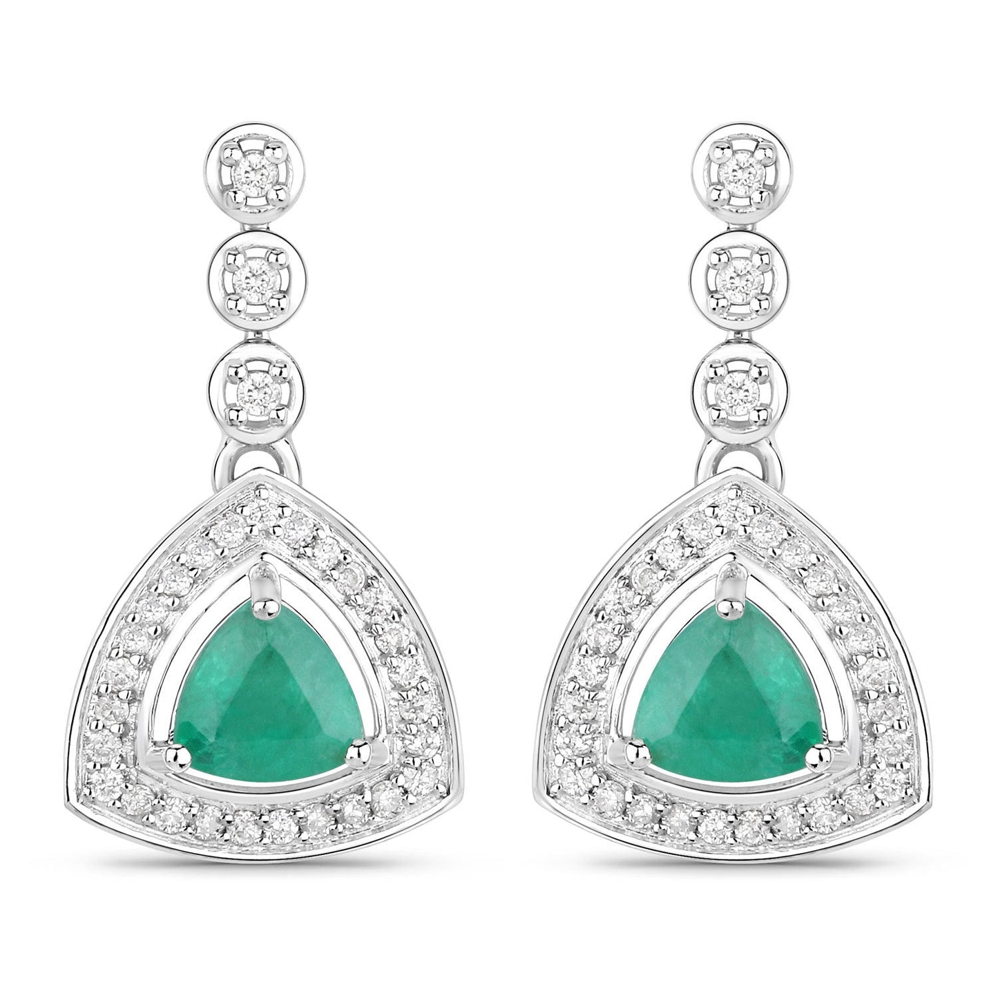 1.39 Carat Genuine Zambian Emerald and White Diamond 14K White Gold Earrings