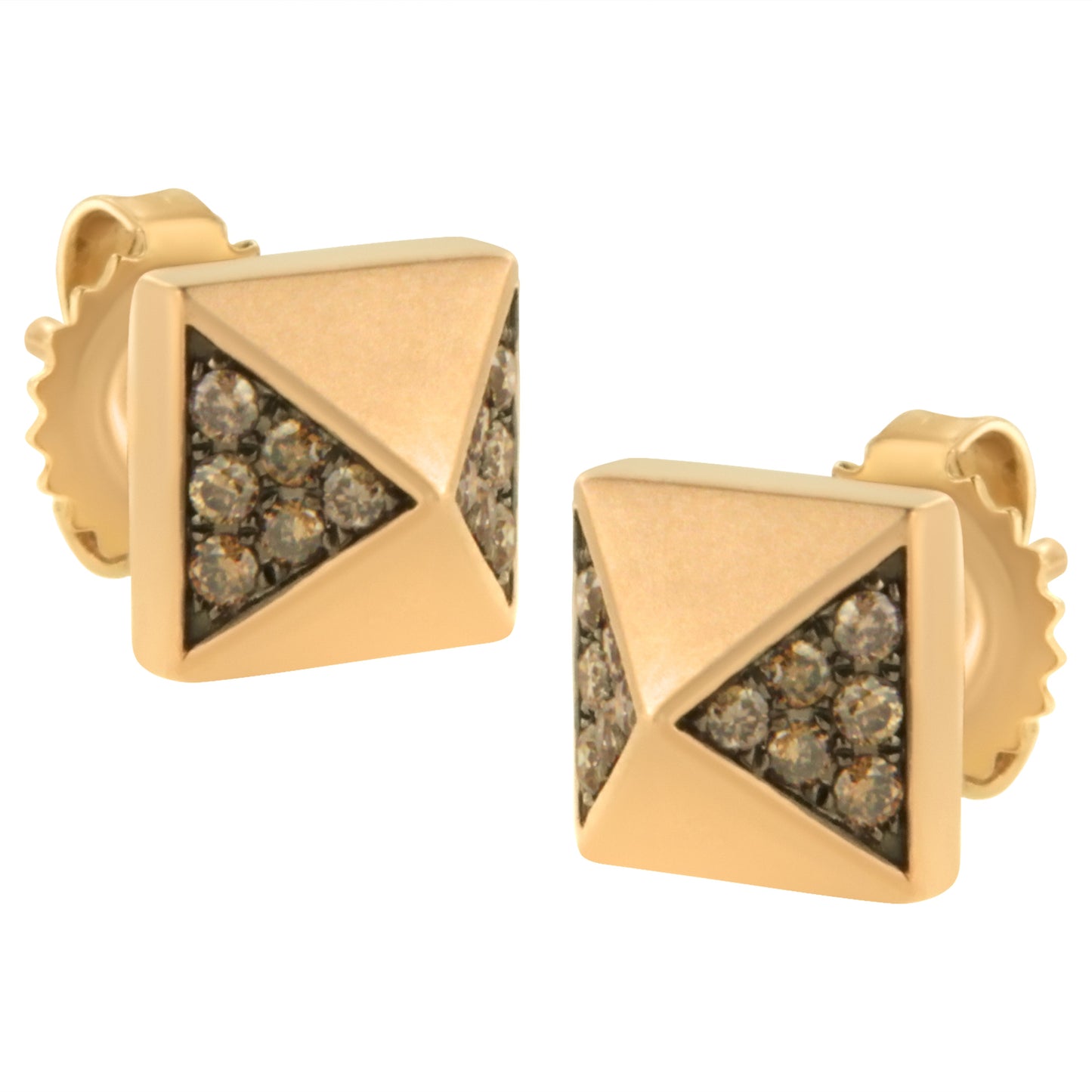 14K Rose Gold 1/4 Cttw Brown Diamond Pyramid Stud Earring (Brown Color, SI1-SI2 Clarity)