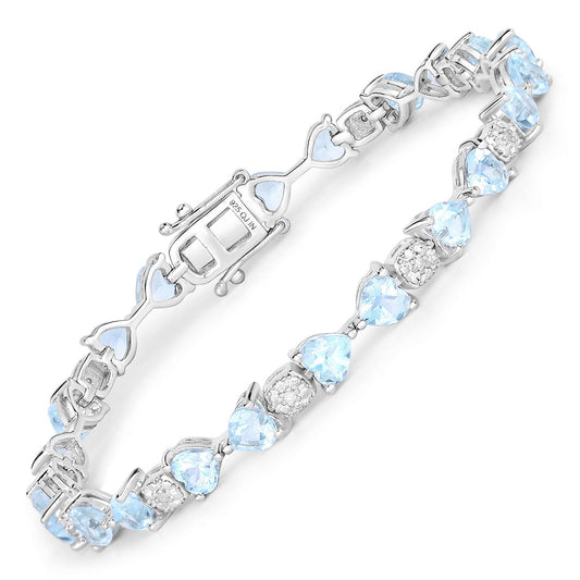 Bracelet en argent sterling .925 avec topaze bleue véritable de 11,10 carats et diamants blancs