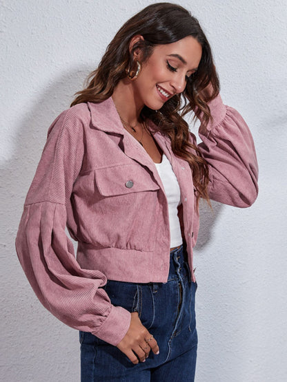 Button Down Collared Neck Cropped Jacket
