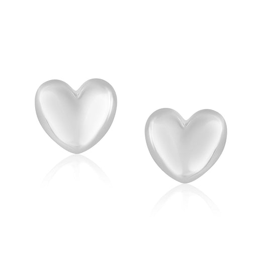 Boucles d'oreilles en or blanc 14 carats, forme cœur gonflé, brillantes