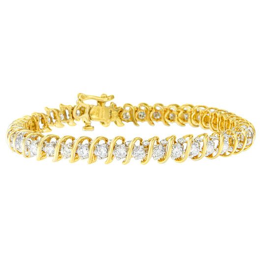 Bracelet tennis S-link 7 pouces en or jaune 18 carats avec diamants ronds de 4,0 carats (couleur I-J, pureté SI1-SI2)