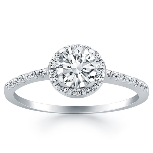 Bague de fiançailles ras du cou en or blanc 14 carats avec halo de diamants