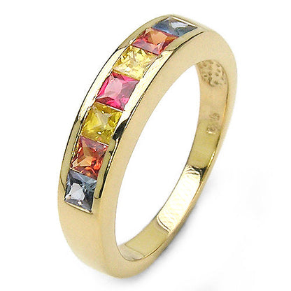 14K Yellow Gold Plated 1.26 Carat Genuine Multi Sapphire .925 Sterling Silver Ring