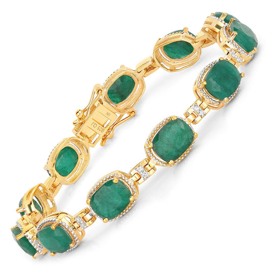 Bracelet en argent sterling .925 avec émeraudes teintées de 15,06 carats et diamants blancs