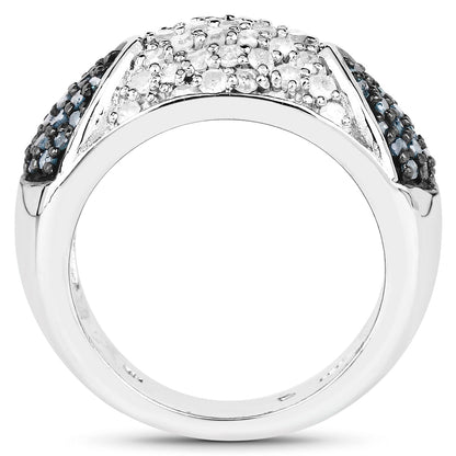 0.94 Carat Genuine Blue Diamond and White Diamond .925 Sterling Silver Ring