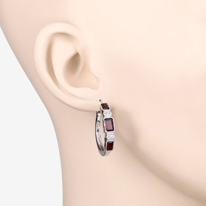 2.78 Carat Genuine Garnet and White Topaz .925 Sterling Silver Earrings
