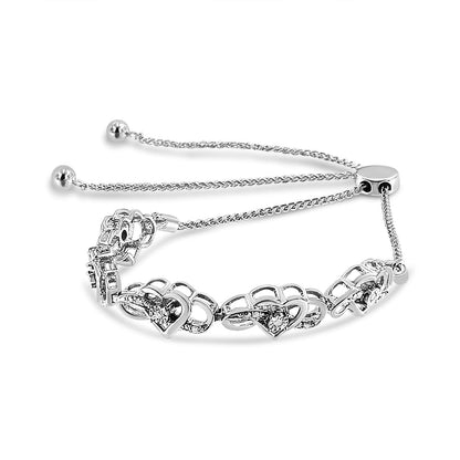 .925 Sterling Silver Miracle Set Diamond Accented Infinity Hearts 6â€-9â€ Adjustable Bolo Bracelet (H-I Color, I2-I3 Clarity)