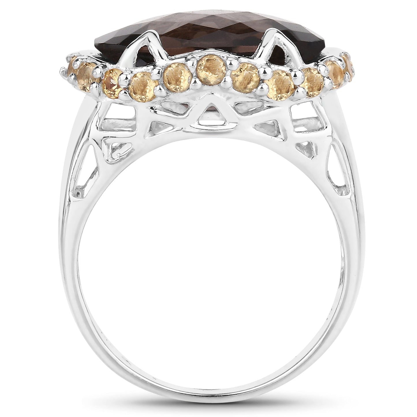 9.58 Carat Genuine Smoky Quartz and Citrine .925 Sterling Silver Ring