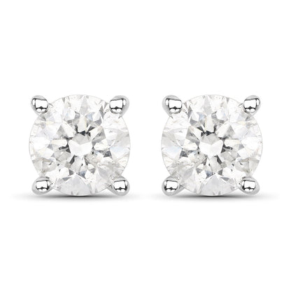 0.80 Carat Genuine White Diamond 14K White Gold Earrings
