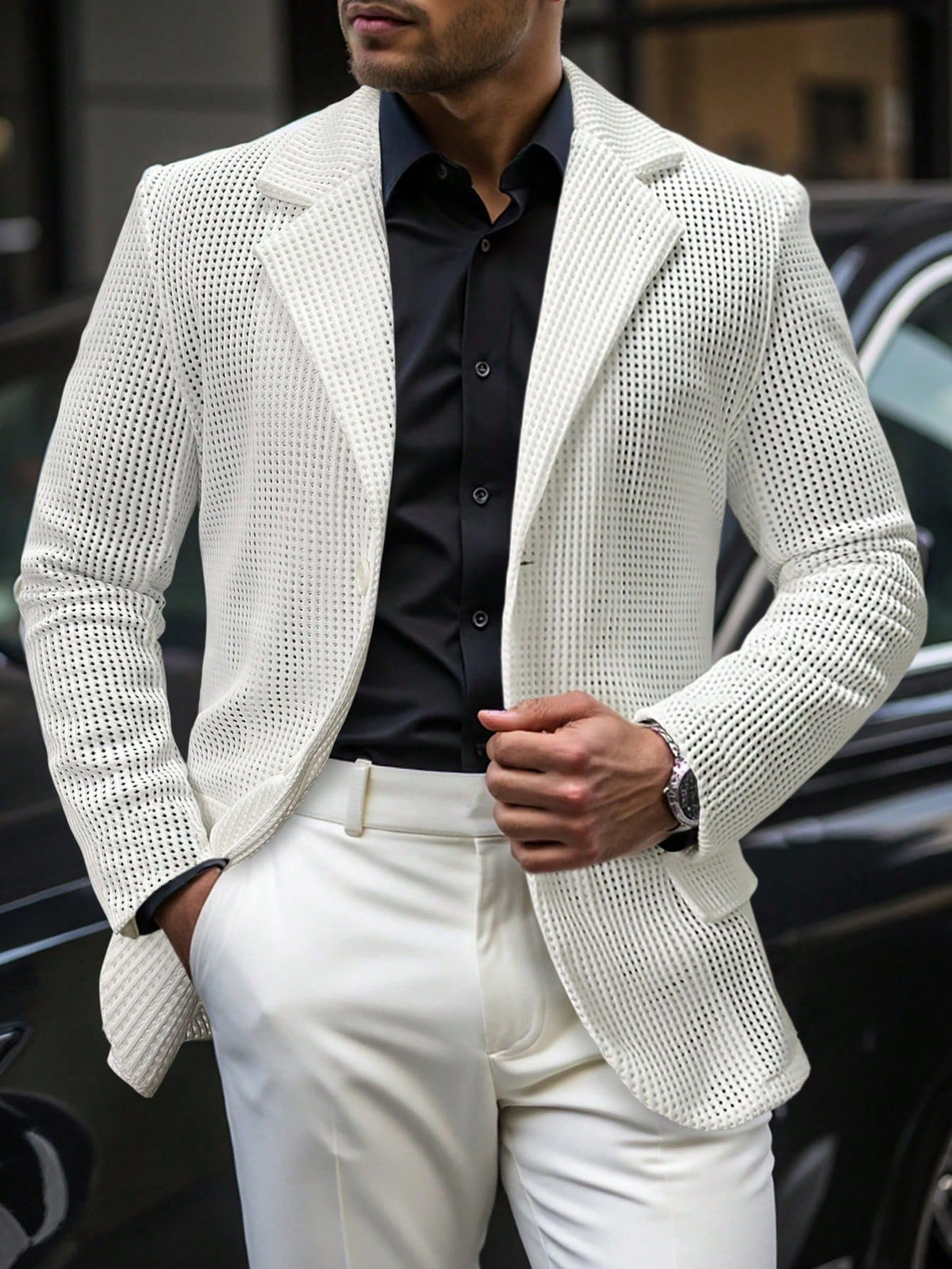 2026 Foreign Trade European And American Cross-Border Men's Mesh Suit Jacket Casual Banquet Party Top Suit Men 250308