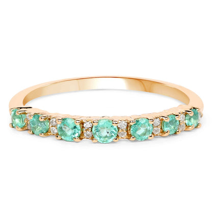 0.41 Carat Genuine Zambian Emerald and White Diamond 14K Yellow Gold Ring