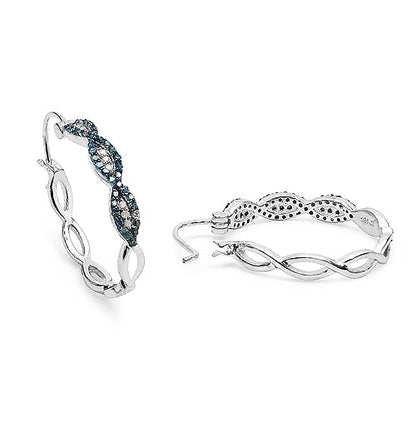 0.52 Carat Genuine Blue Diamond & White Diamond .925 Sterling Silver Earrings