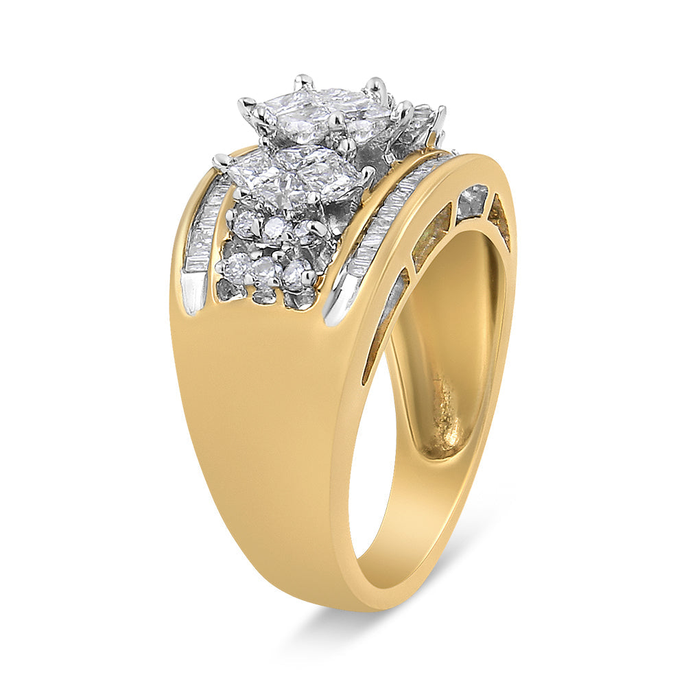 10K Yellow and White Gold 1 1/2 Cttw Pear Shaped 3 Stone Style Diamond Ring Band (H-I Color, SI1-SI2 Clarity) - Ring Size 7