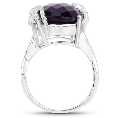 10.44 Carat Genuine Amethyst and White Topaz .925 Sterling Silver Ring