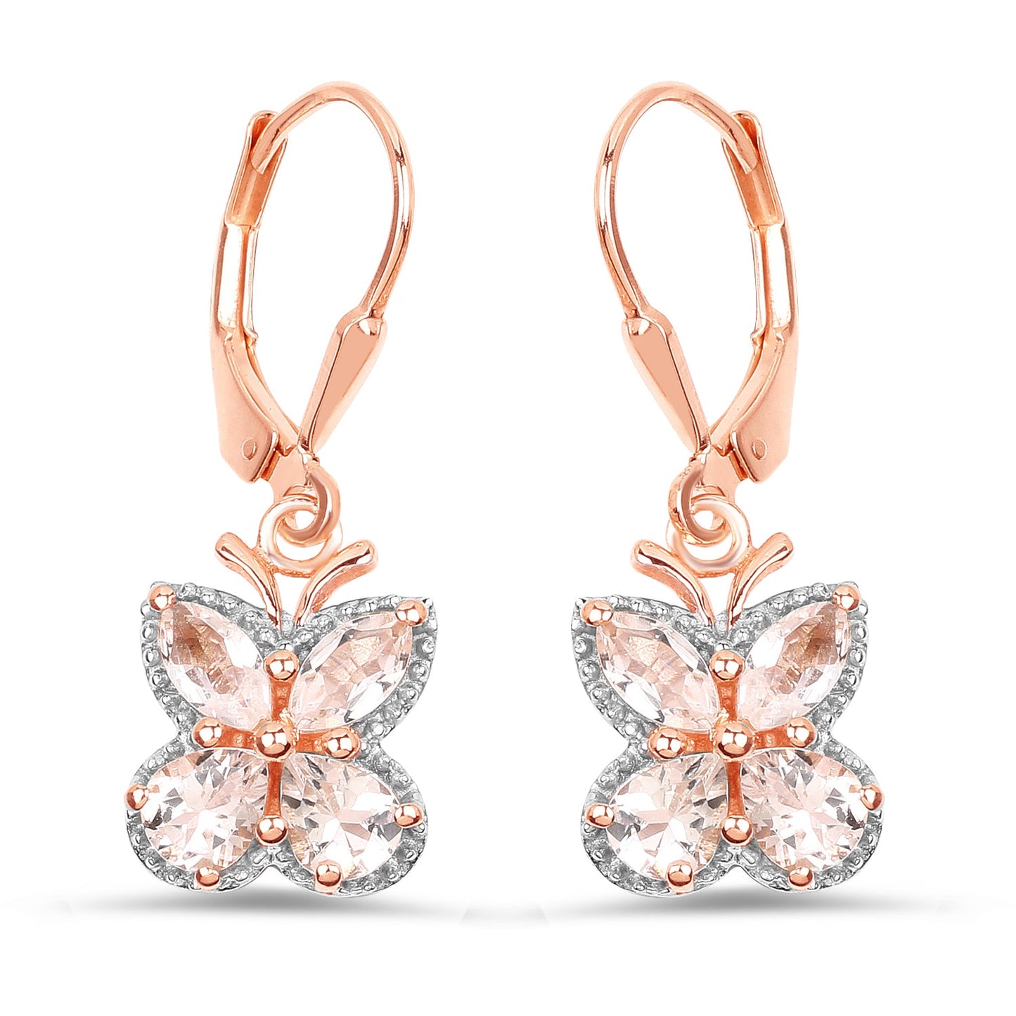 18K Rose Gold Plated 1.88 Carat Genuine Morganite .925 Sterling Silver Earrings