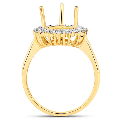 0.48 Carat Genuine White Diamond 14K Yellow Gold Semi Mount Ring - holds 11x9mm Pear Gemstone