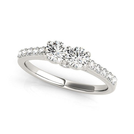 Bague à deux pierres en or blanc 14 carats avec diamants ronds (poids total 0,75 carat)