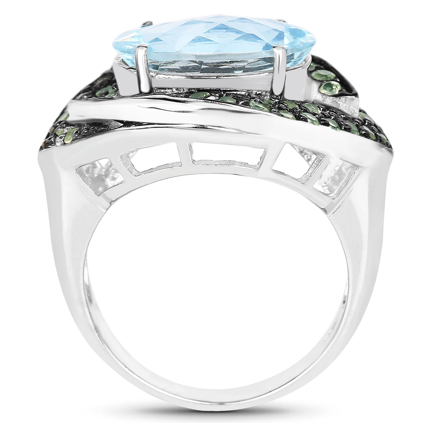 7.39 Carat Genuine Blue Topaz and Peridot .925 Sterling Silver Ring