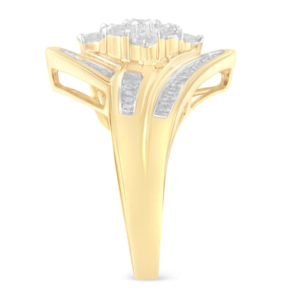 10K Yellow Gold Diamond Bypass Cluster Ring (1 Cttw, I-J Color, I2-I3 Clarity) - Size 7