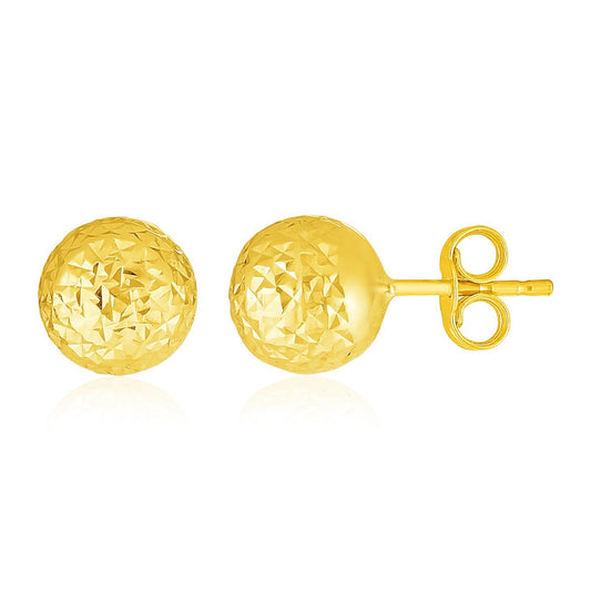 Boucles d'oreilles boules en or jaune 14 carats à texture taillée cristal