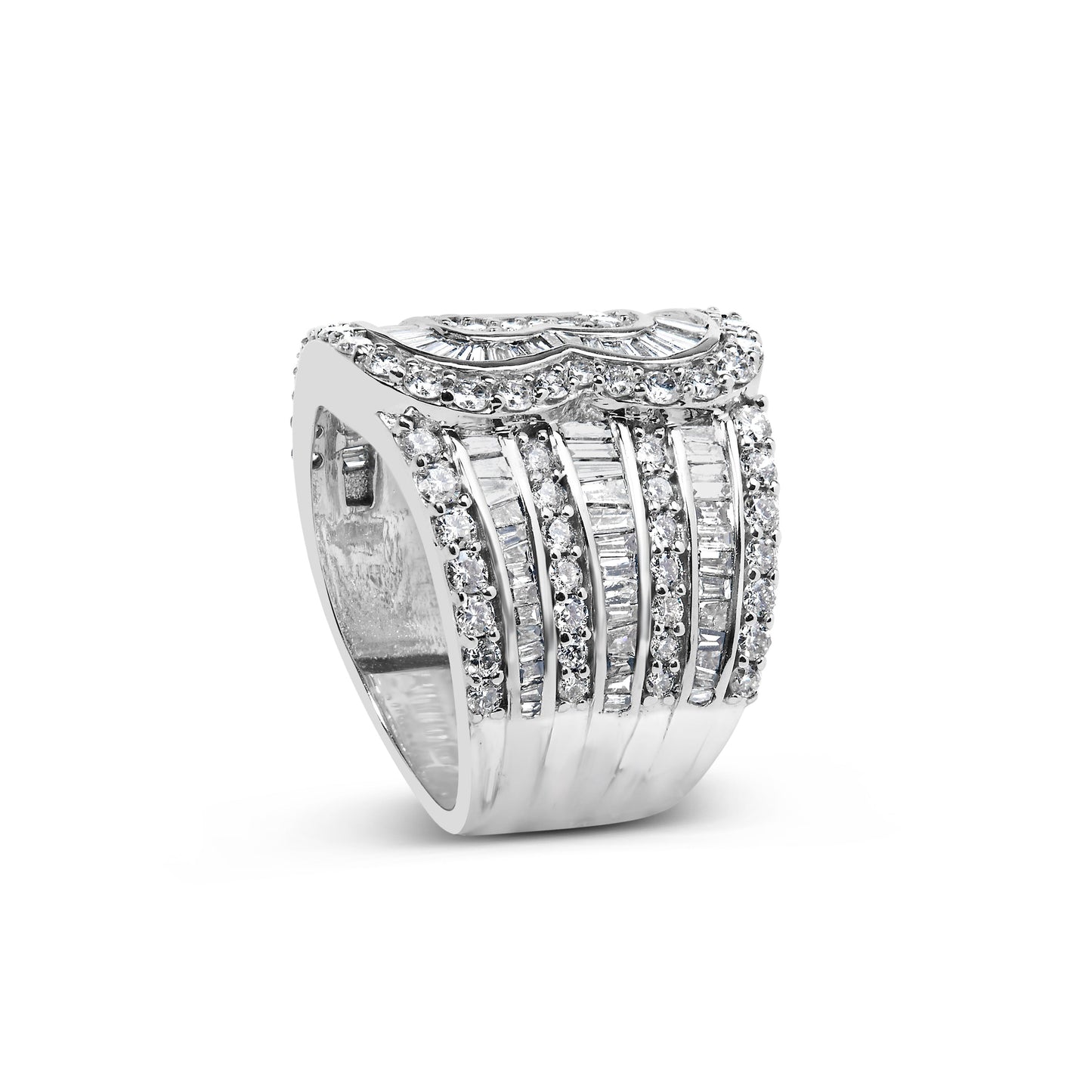 10K White Gold 2 1/2 Cttw Round and Baguette-Cut Diamond Multi-Row Bypass Ring (J-K Color, I2-I3 Clarity) - Ring Size 7