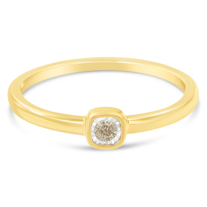 14K Yellow Gold Plated .925 Sterling Silver 1/20 Carat Diamond Square Cushion-Shaped Miracle Set Petite Fashion Promise Ring (J-K Color, I1-I2 Clarity) - Size 6