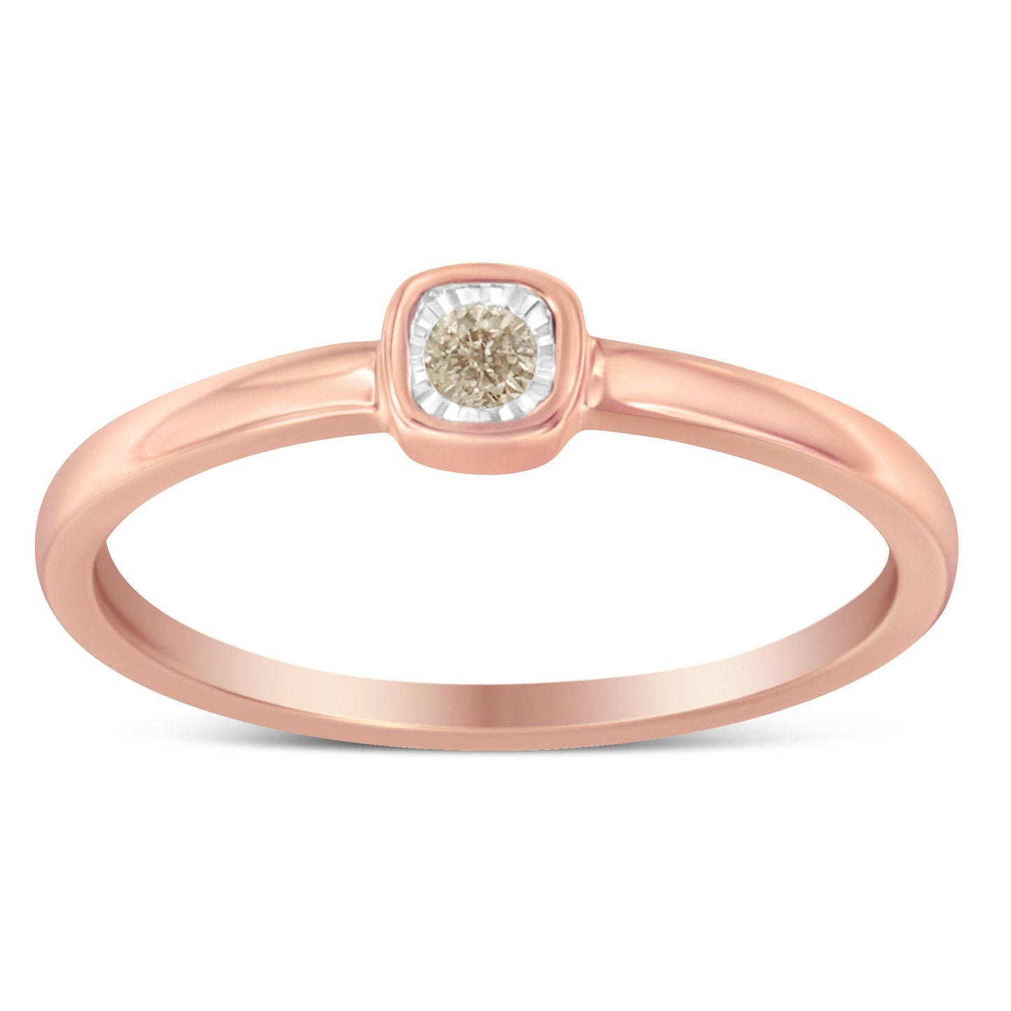 14K Rose Gold Plated .925 Sterling Silver 1/20 Carat Diamond Square Cushion-Shaped Miracle Set Petite Fashion Promise Ring (J-K Color, I1-I2 Clarity) - Size 6