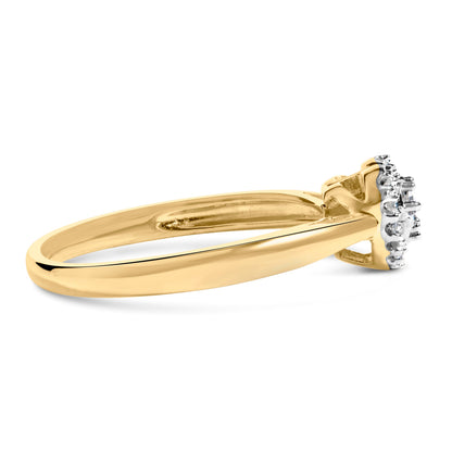 10K Yellow Gold 1/10 Cttw Diamond Heart and Halo Promise Ring