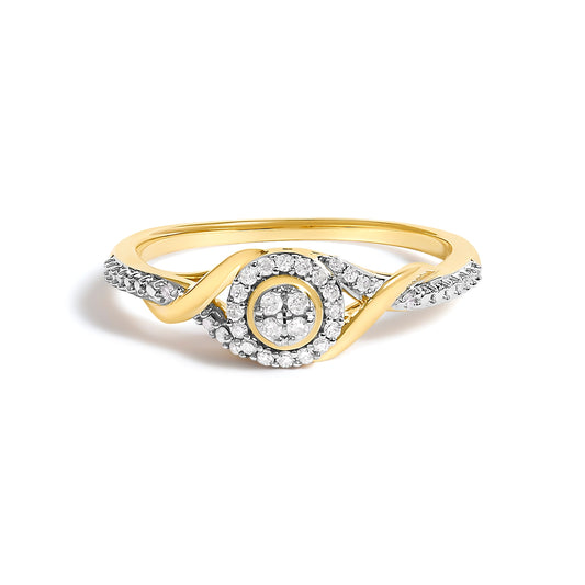 Bague de promesse tourbillon et halo avec diamants 1/10 carat en or jaune 10 carats (couleur I-J, pureté I3) – Taille 7