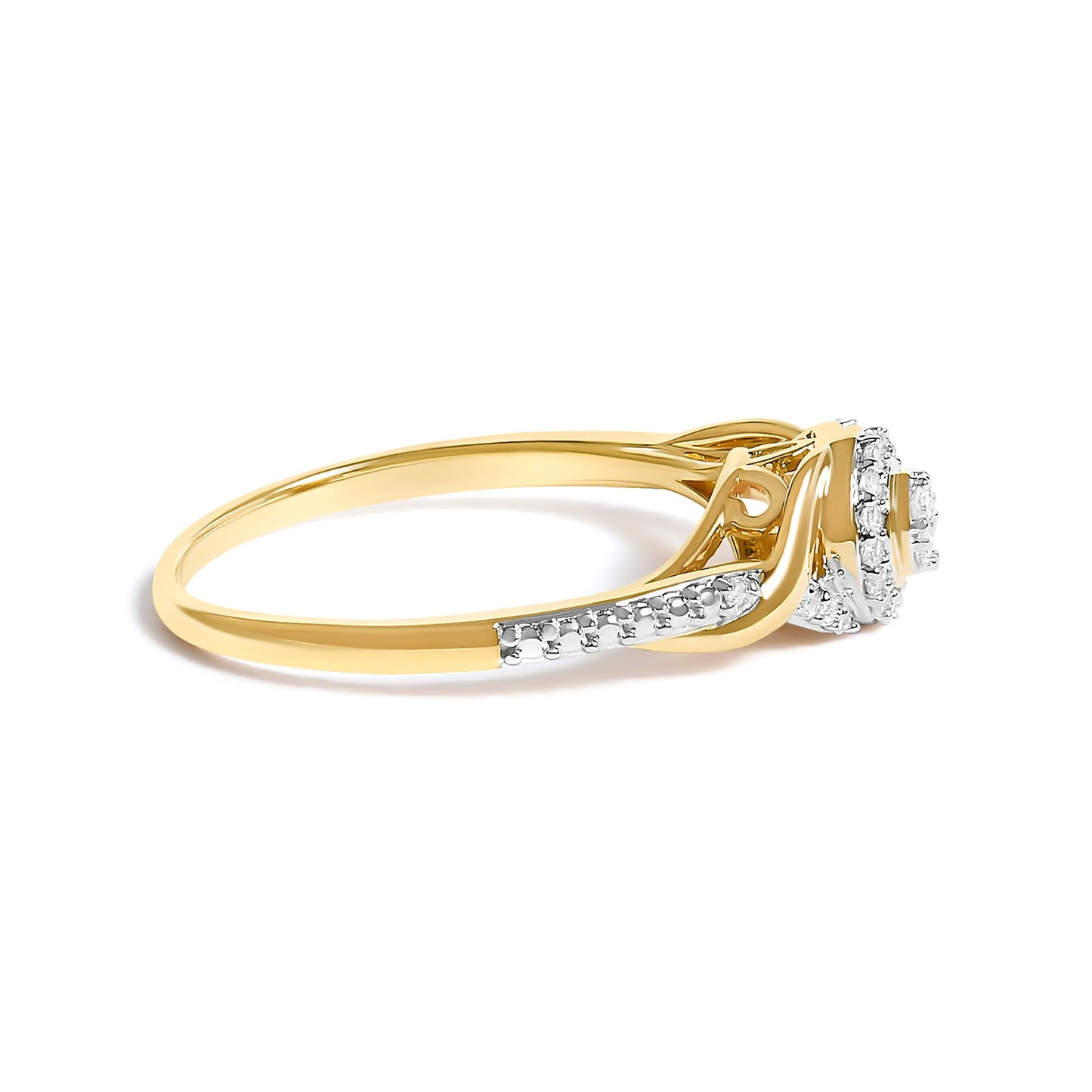 10K Yellow Gold 1/10 Cttw Diamond Swirl and Halo Promise Ring (I-J Color, I3 Clarity) - Size 7