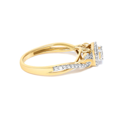 10K Yellow Gold Twisted Shank 1/10 Cttw Diamond Composite Halo Engagement Ring (I-J Color, I3 Clarity) - Size 7