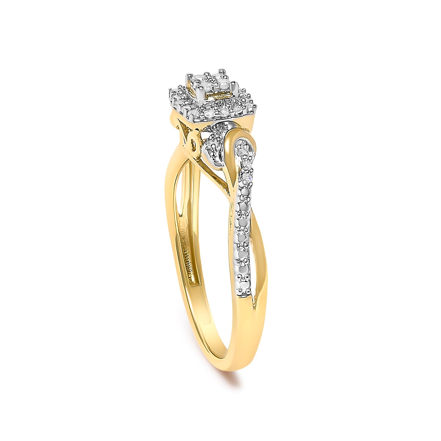 10K Yellow Gold Twisted Shank 1/10 Cttw Diamond Composite Halo Engagement Ring (I-J Color, I3 Clarity) - Size 7